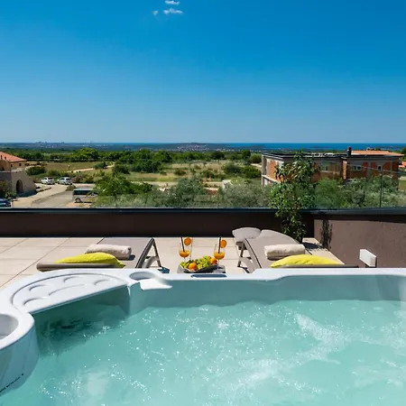 Vila Arestea Near Pula With 35 M2 Heated Pool, Sea View, Wellness & Kids Playground *
